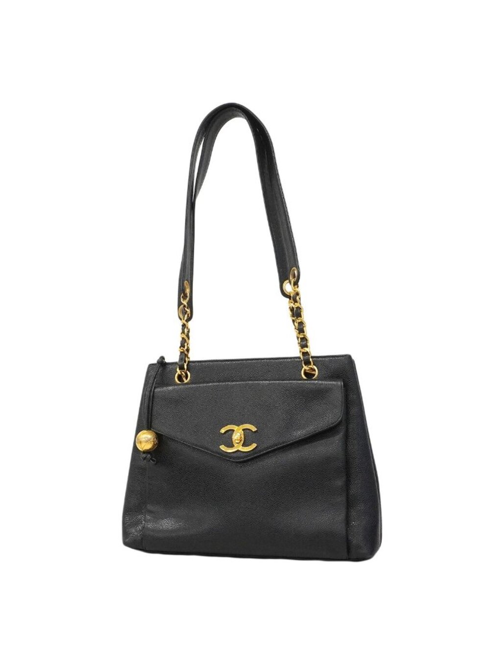 Chanel Chain Tote Caviar Leather Black Gold